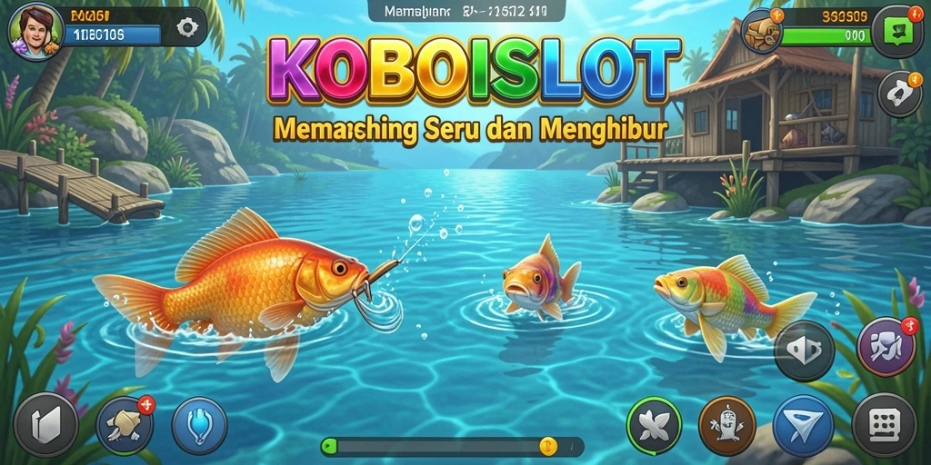 Tampilan antarmuka menarik dari KOBOISLOT saat memancing ikan.
