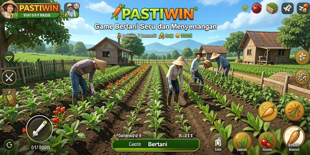 Tampilan antarmuka gamifikasi bertani yang menyenangkan di PASTIWIN.